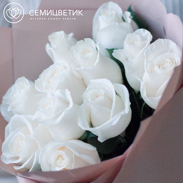 Букет из 11 белых роз Vendela 50 см (Эквадор) в кремовой пленке