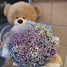 Букет из 15 гипсофил микс в голубой пленке