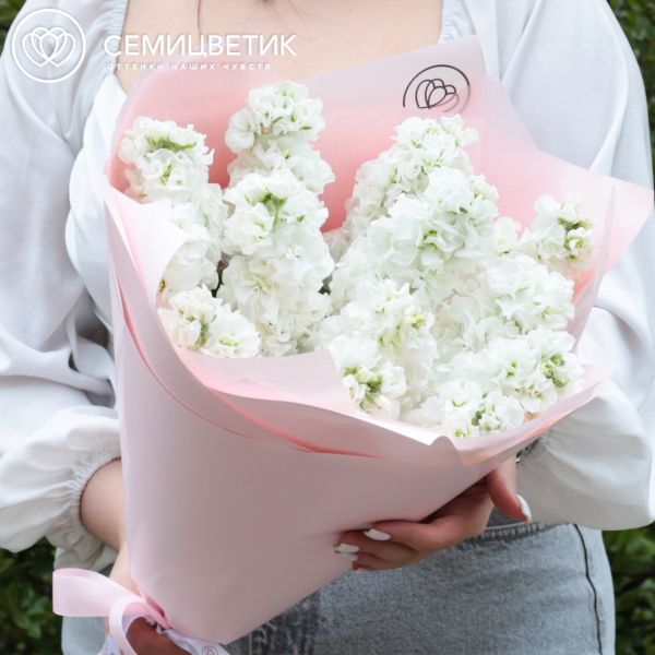 Букет из 13 белых махровых маттиол