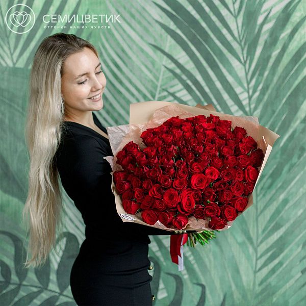 101 красная роза (Кения) 40 см Premium