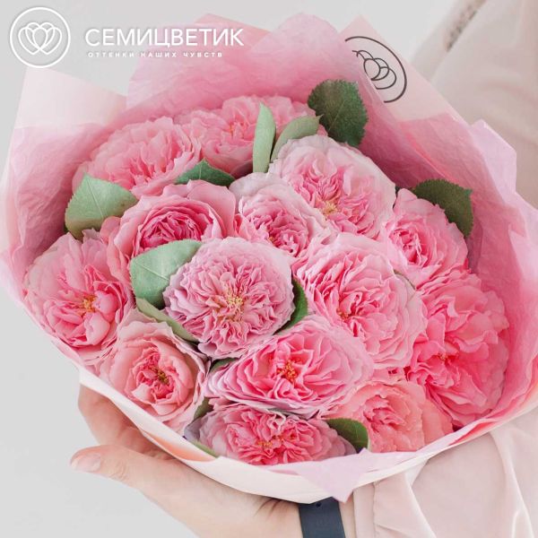 Букет из 15 розовых пионовидных роз Mayra's Pink 40 см