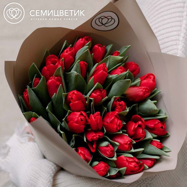 Букет из 35 красных тюльпанов 40 см