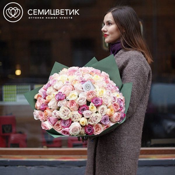Букет из 101 розы 50 см нежный микс (Эквадор)