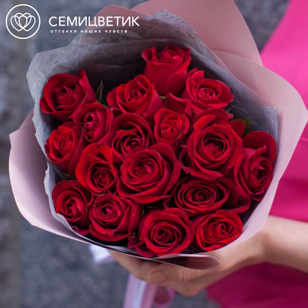 Букет из 17 красных роз 40 см (Кения)