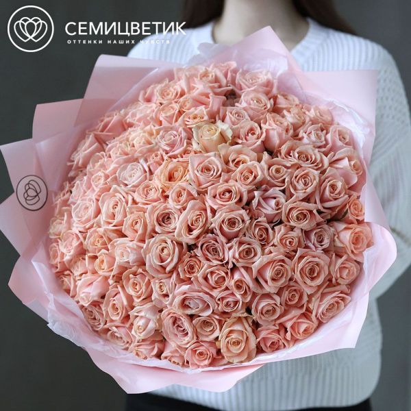 Букет из 101 нежно-розовой розы 40 см (Россия)