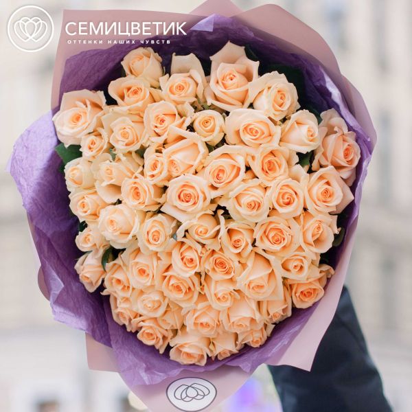 Букет из 51 кремовой розы Пич Аваланш 35-40 см (Россия)