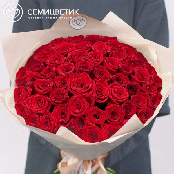 Букет из 51 красной розы 50 см (Россия)