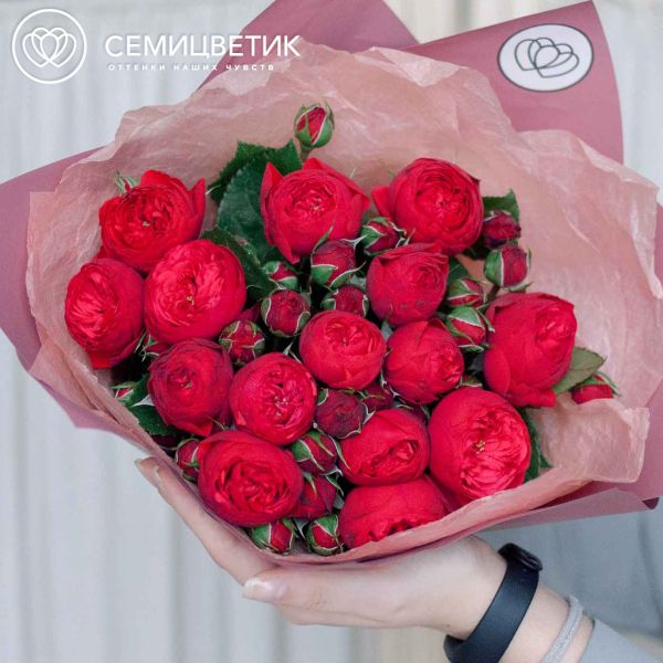 Букет из 15 красных кустовых пионовидных роз Red Piano 40 см