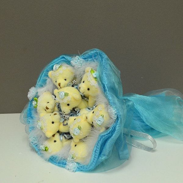 Букет из игрушек медв. 9 шт., голубой