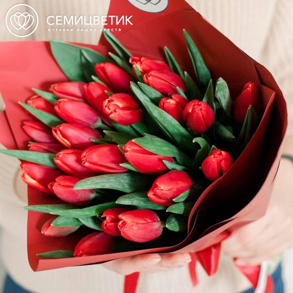 Букет из 25 красных тюльпанов 40 см