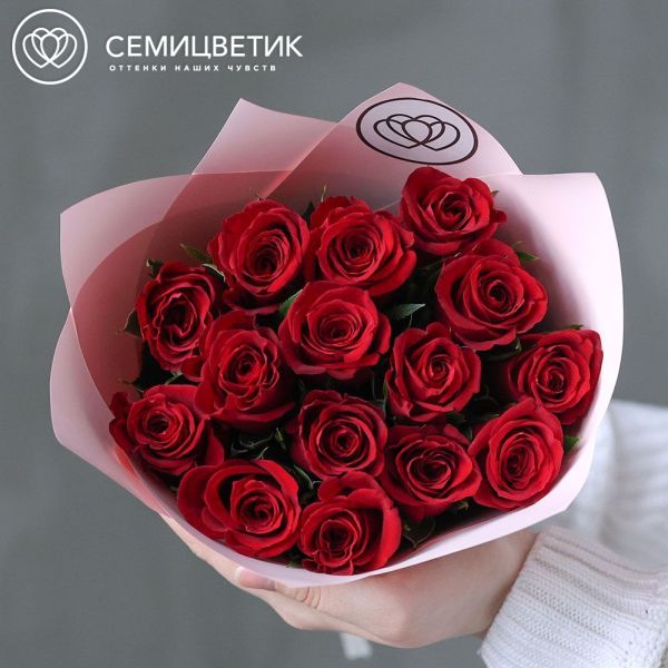 Букет из 15 красных роз 40 см (Кения)