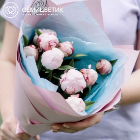 Букет из 9 розовых пионов Standart в розовой пленке