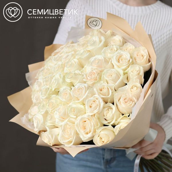 Букет из 51 белой розы Vendela 60 см (Эквадор)