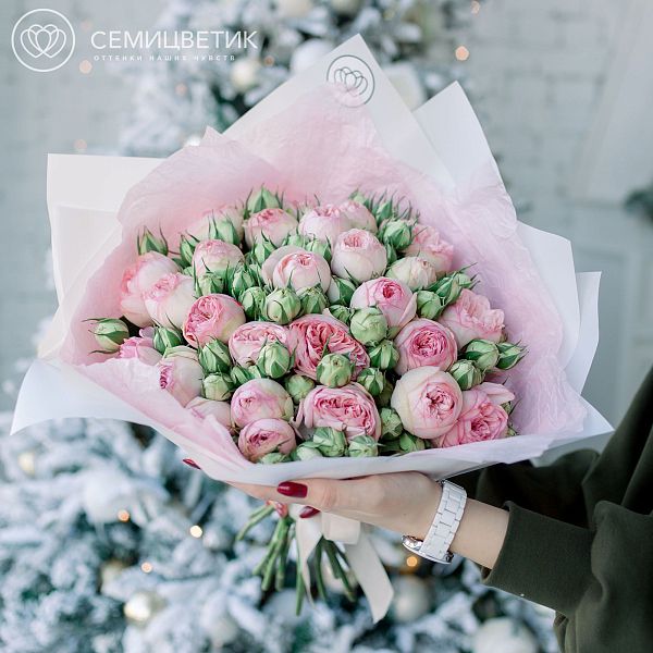 Букет из 25 нежно-розовых пионовидных роз Bridal Piano 40 см