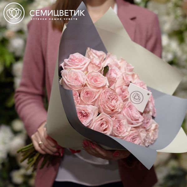 Букет из 25 розовых пионовидных роз Pink O'Hara 40 см
