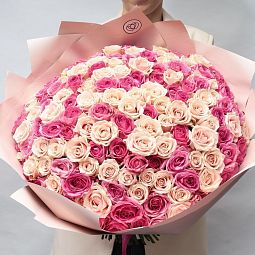 Букет из 151 розовой и нежно-розовой розы 50 см (Россия)