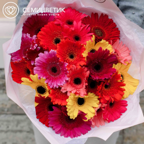 Букет из 25 гербер микс в розовой пленке