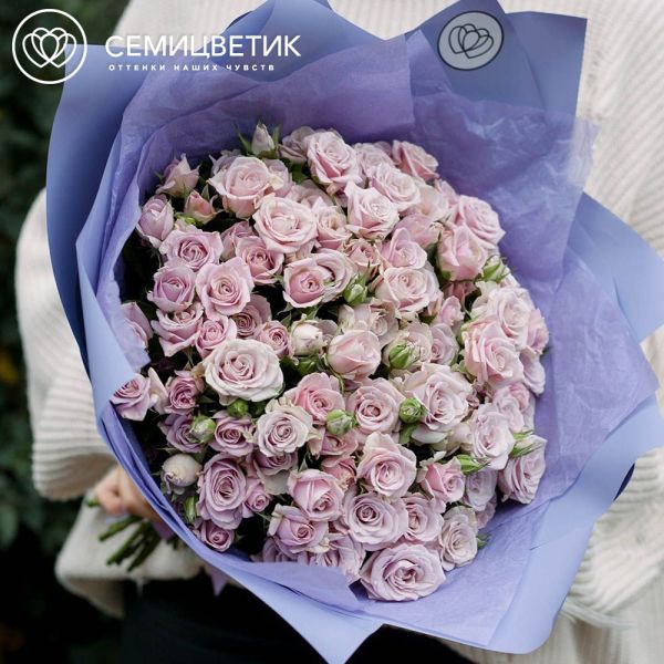 Букет из 25 сиреневых кустовых роз 40 см (Кения)