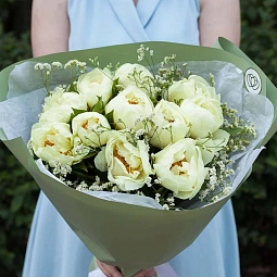 Букет из 11 лимонных пионов Lemon Chiffon Premium с лимониумом