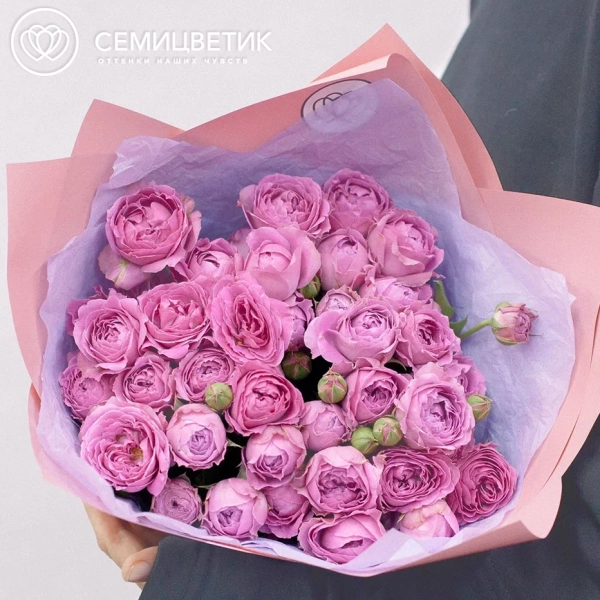 Букет из 15 ярко-розовых пионовидных роз 40 см (Россия)