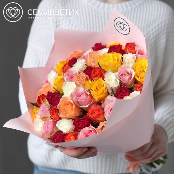 Букет из 51 розы 35-40 см микс (Кения)