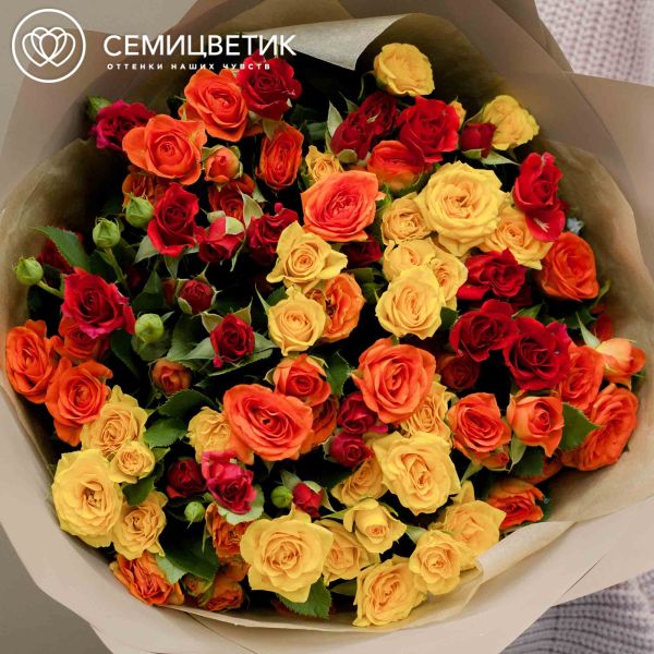 Букет из 19 кустовых роз 40 см яркий микс (Кения)