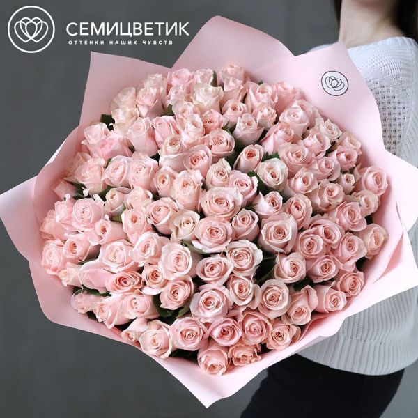 Букет из 101 нежно-розовой розы 50 см (Кения)