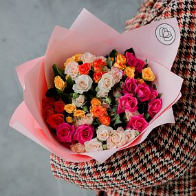 Букет из 15 кустовых роз 40 см микс (Кения) 