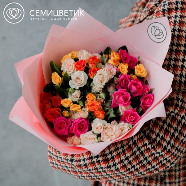 Букет из 15 кустовых роз 40 см микс (Кения) 