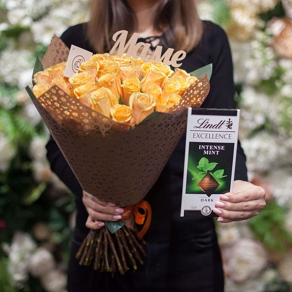 51 персиковая роза (Кения) 40 см Premium