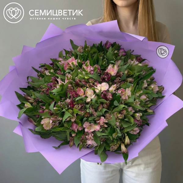 Букет из 101 фиолетовой и розовой альстромерии