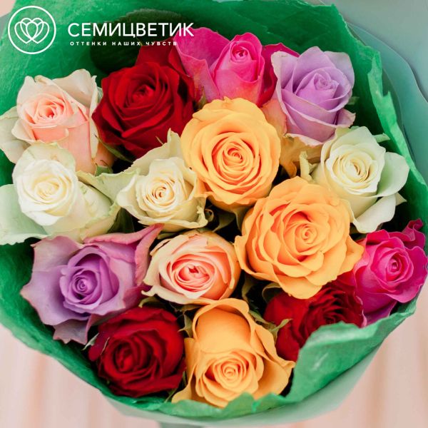 Букет из 15 роз 40 см микс (Кения)