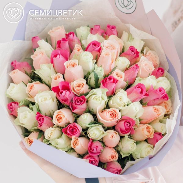 Букет из 75 роз 40 см нежный микс (Кения)