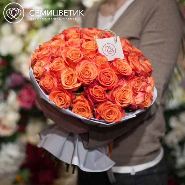 Букет из 51 оранжевой розы Orange Crush 50 см (Эквадор)