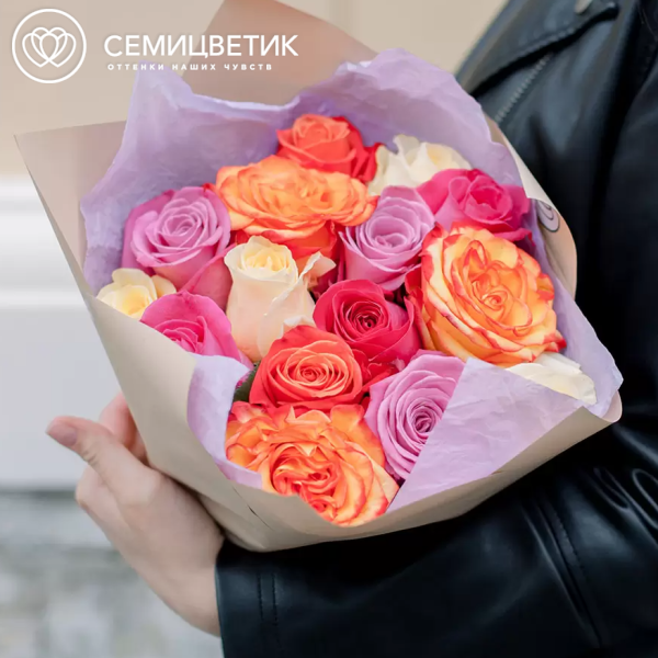 Букет из 15 роз 50 см яркий микс (Эквадор)