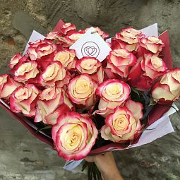 Букет из 25 белых с красной каймой роз (Эквадор) 50 см Sweetnes