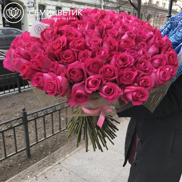Букет из 101 розовой розы Topaz 60 см (Эквадор)