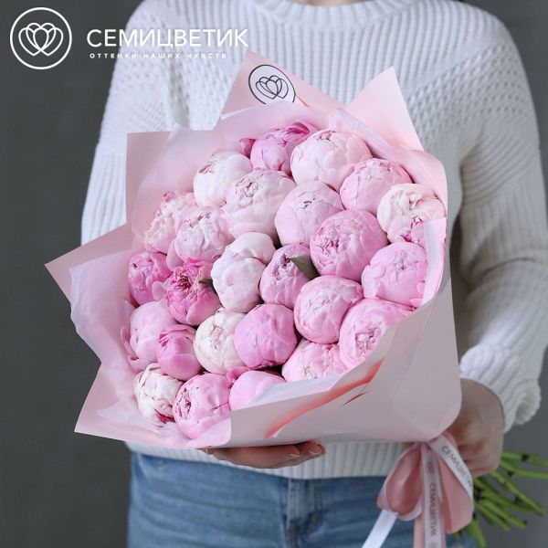 Букет из 25 розовых пионов Premium