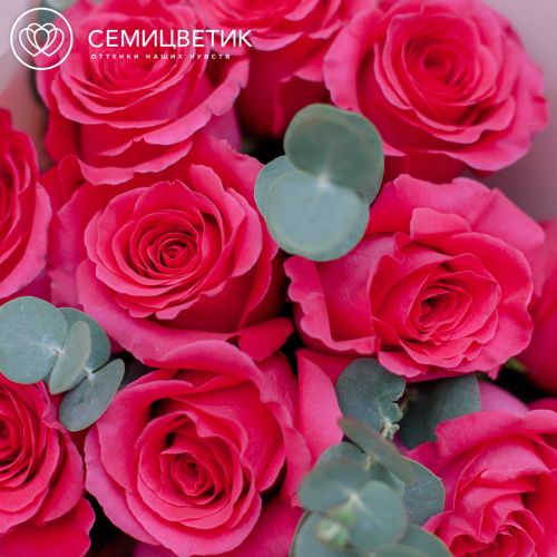Букет из 11 ярко-розовых роз (Эквадор) 50 см Pink Floyd с эвкалиптом