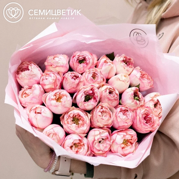 Букет из 25 розовых пионовидных роз Bellisima 40 см