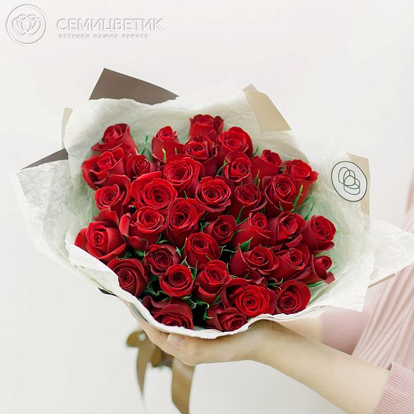 35 красных роз (Кения) 40 см Premium