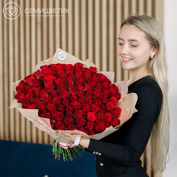 101 красная роза (Кения) 40 см Premium
