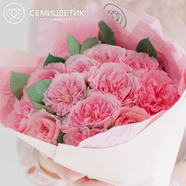 Букет из 15 розовых пионовидных роз Mayra's Pink 40 см