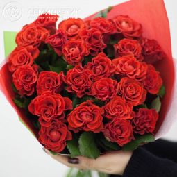 25 алых роз (Россия) 35 см Пионер