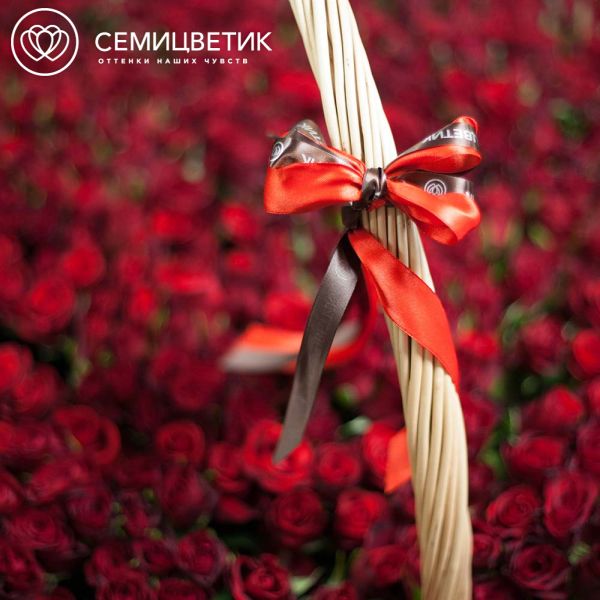 Композиция из 501 красной розы (Кения) в корзине