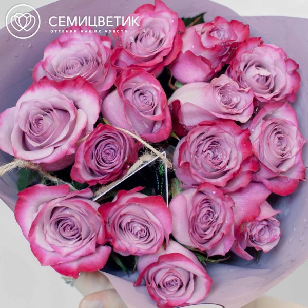 Букет из 15 сиреневых с фиолетовой каймой роз Deep Purple 50 см (Эквадор)