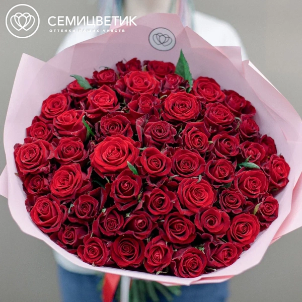 Букет из 51 красная роза 70 см (Россия)