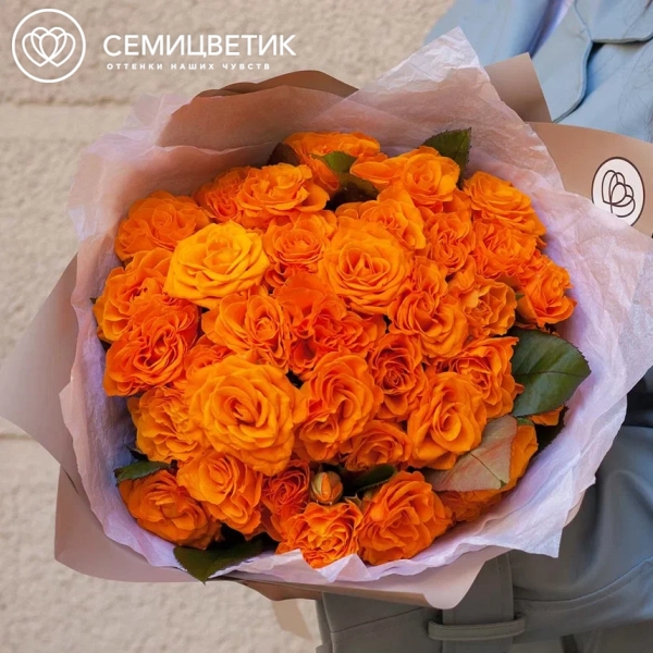 Букет из 35 оранжевых роз 35-40 см (Россия)
