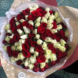Букет из 101 красной и белой розы 50 см (Россия) 