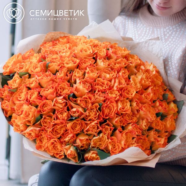 Букет из 101 оранжевой розы 40 см (Кения)